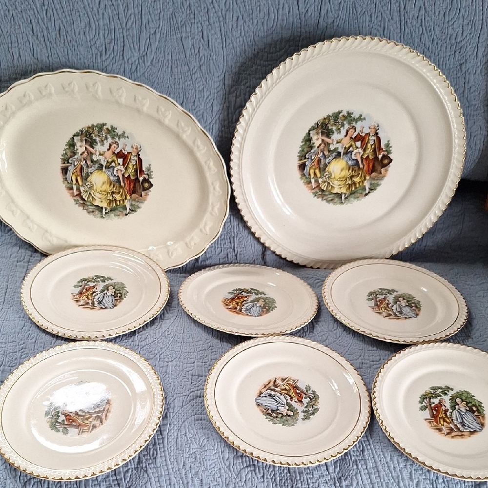 Harker Pottery Company Serveware & Small Plates with "Courting Couple"